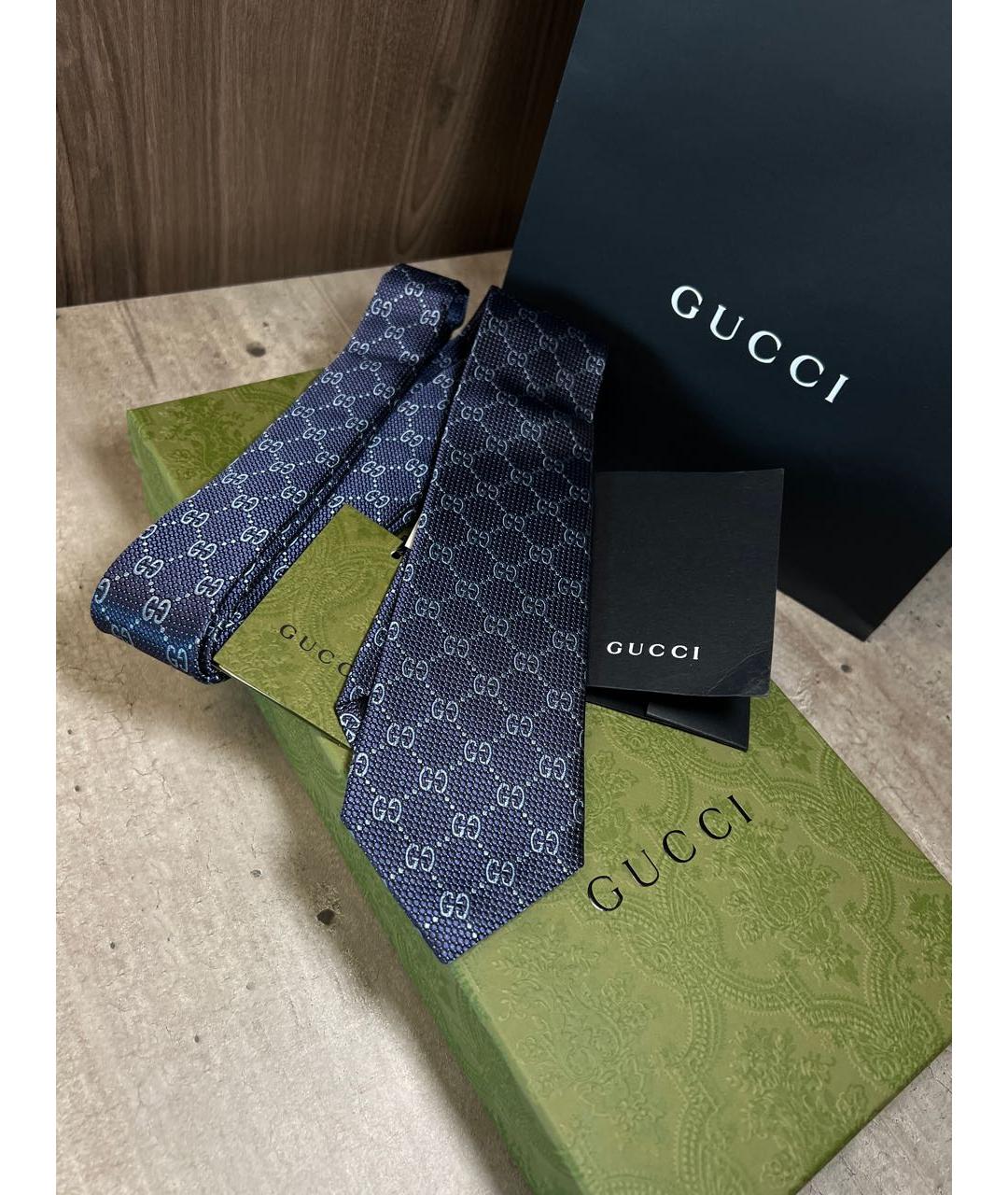 GUCCI Синий шелковый галстук, фото 5