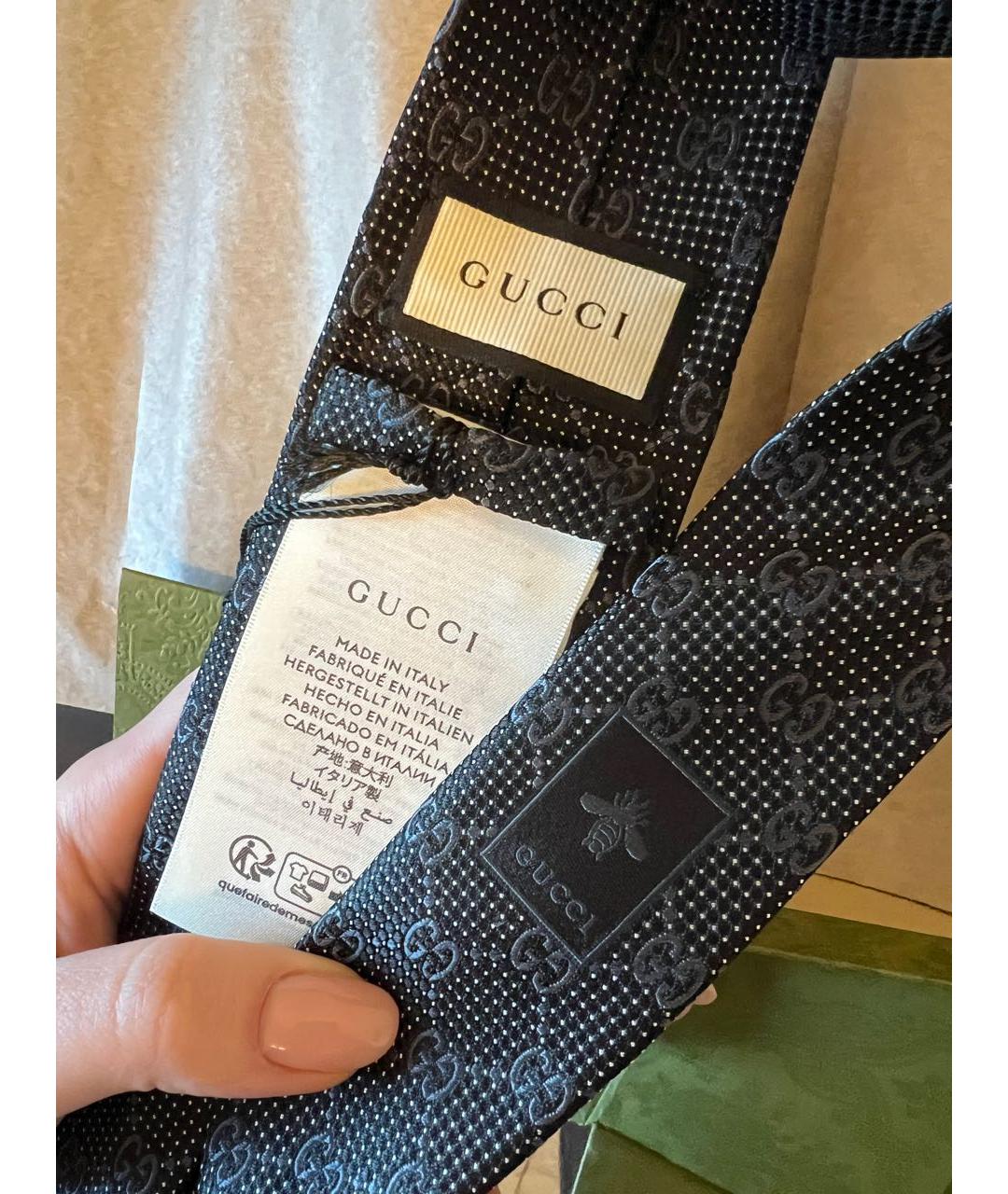 GUCCI Черный шелковый галстук, фото 3