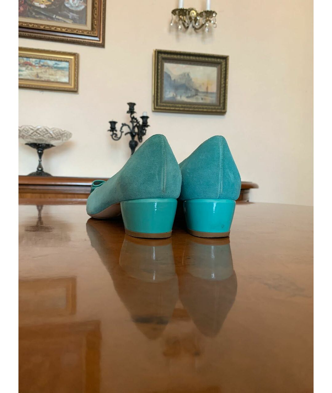 SALVATORE FERRAGAMO Бирюзовые замшевые туфли, фото 3