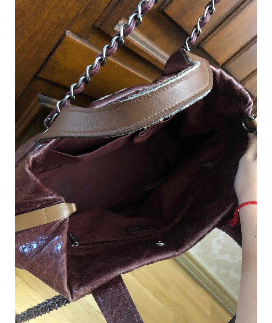 CHANEL PRE-OWNED Бордовая кожаная сумка тоут, фото 4