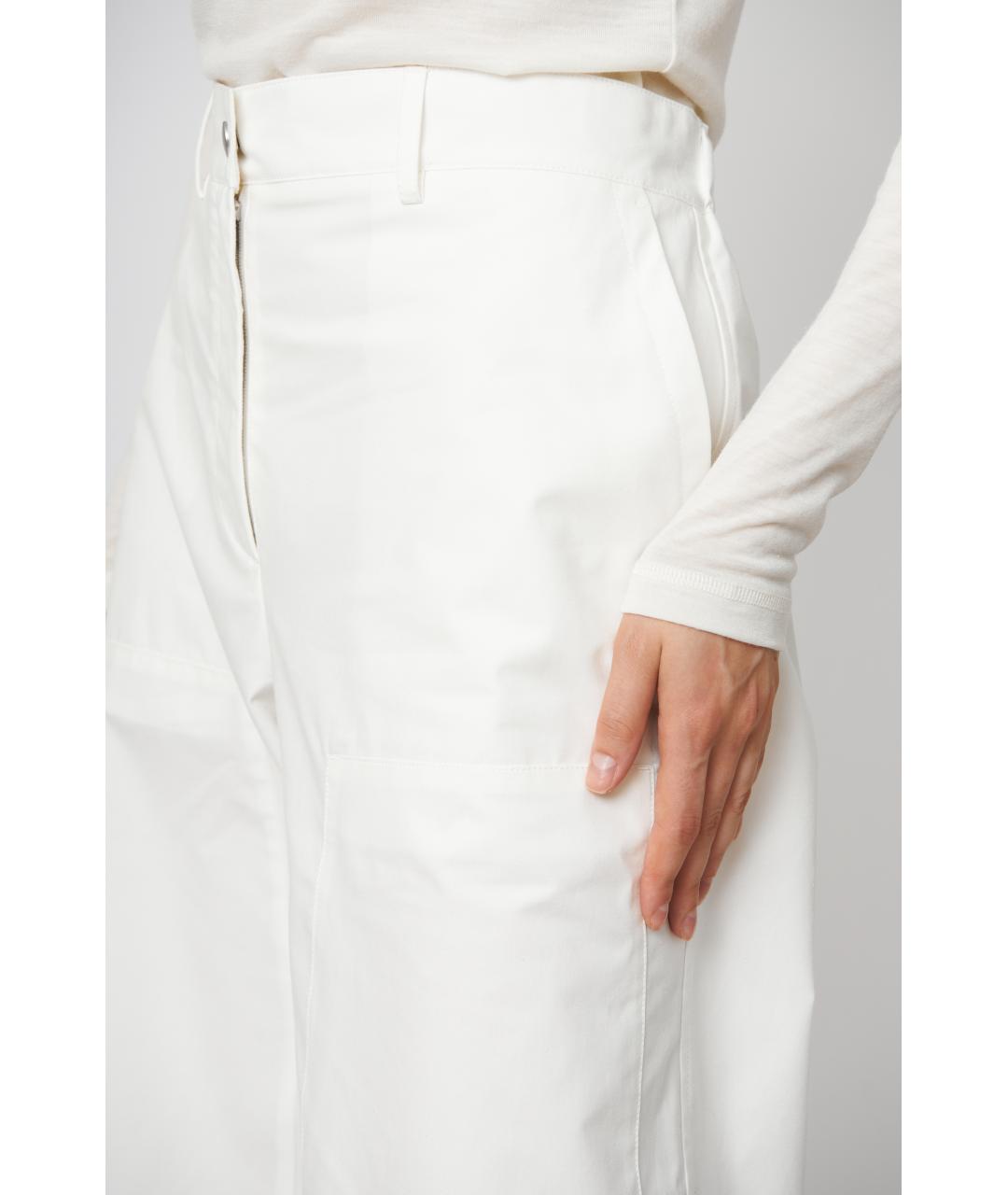 JIL SANDER Белые хлопковые брюки широкие, фото 5