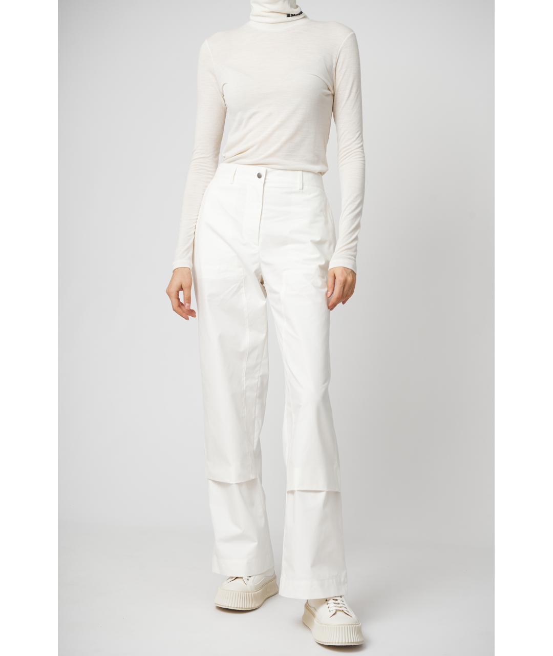 JIL SANDER Белые хлопковые брюки широкие, фото 2