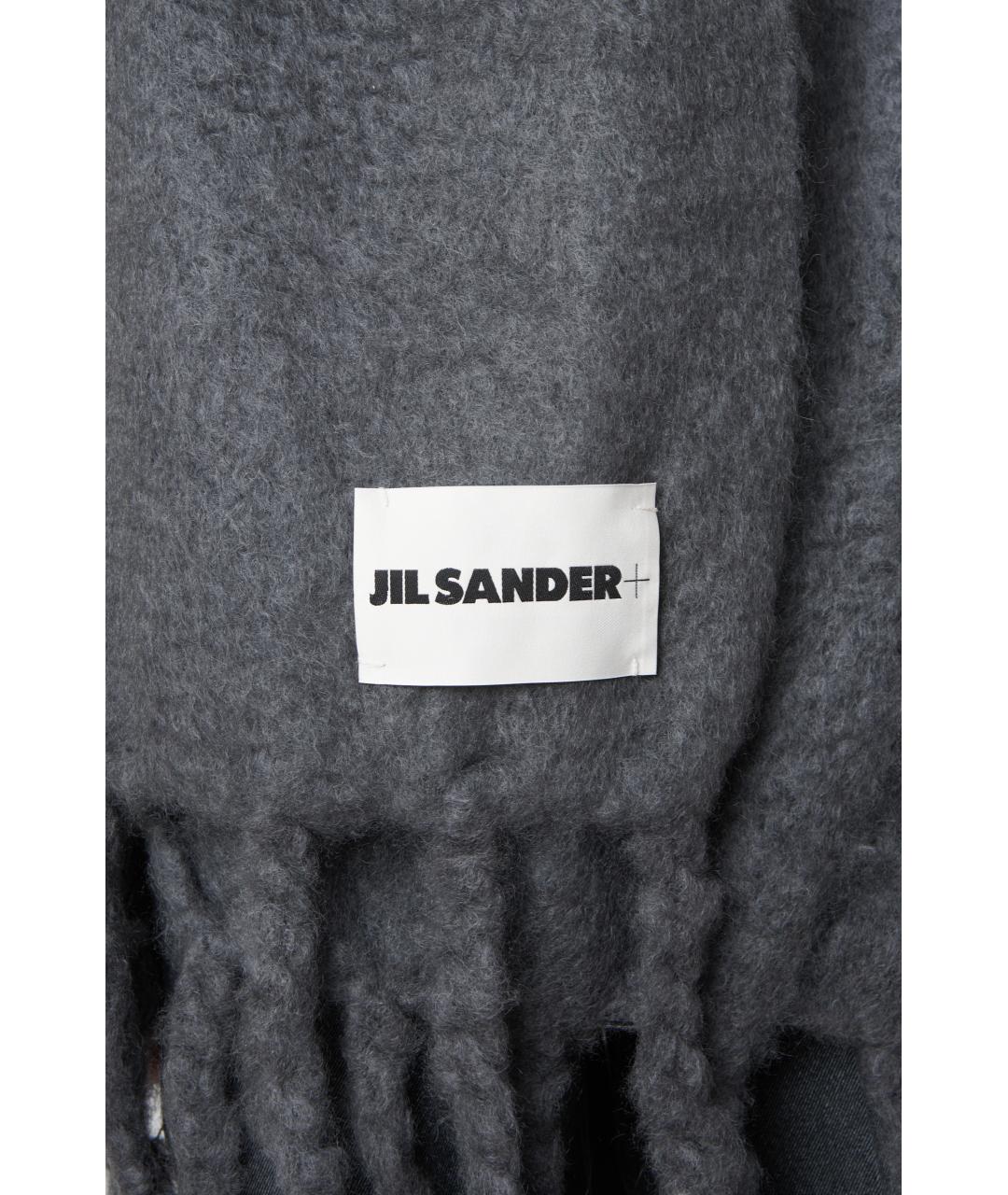 JIL SANDER Серый шерстяной шарф, фото 5