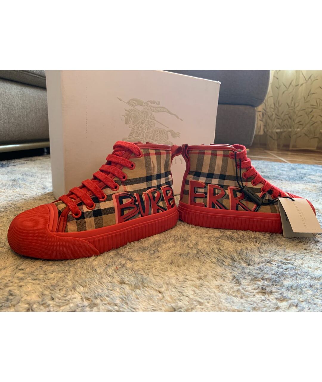 BURBERRY Красные текстильные ботинки, фото 8
