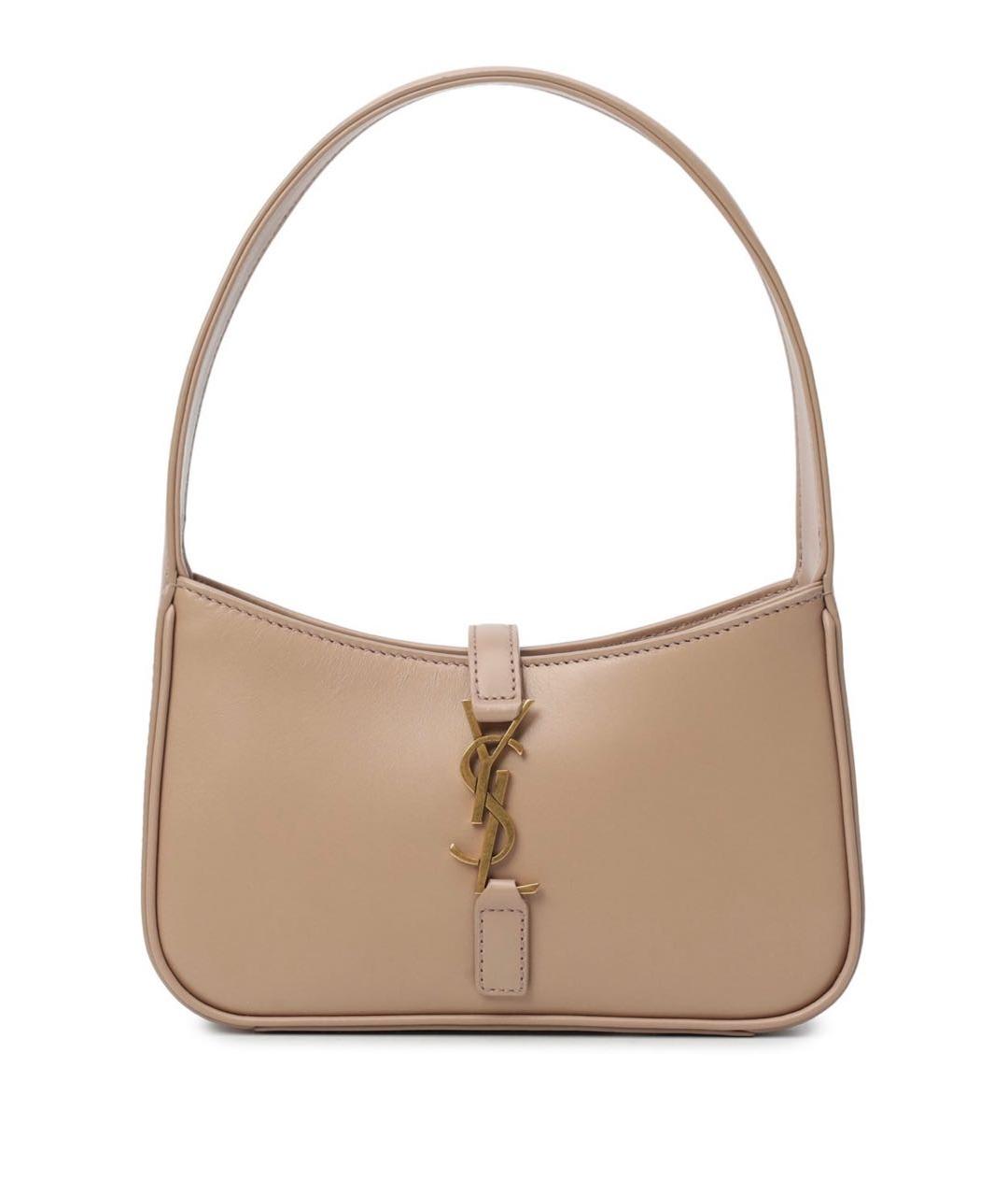 SAINT LAURENT Бежевая кожаная сумка с короткими ручками, фото 5