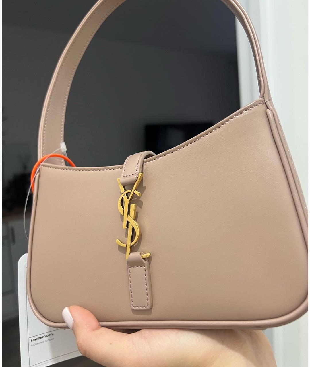 SAINT LAURENT Бежевая кожаная сумка с короткими ручками, фото 4