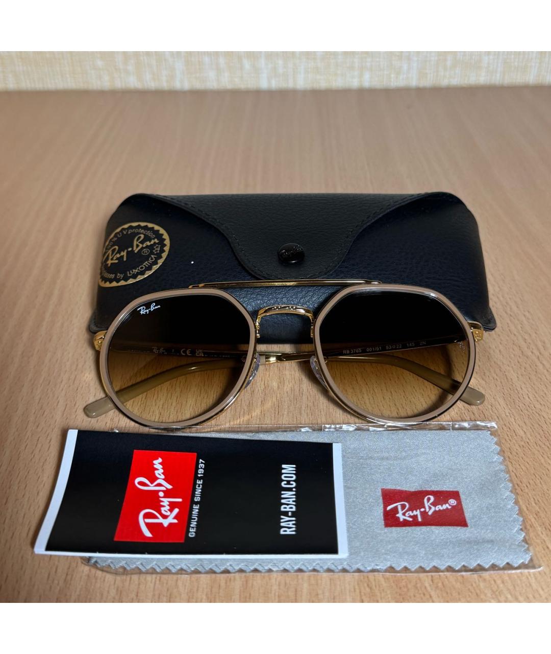 RAY BAN Золотые металлические солнцезащитные очки, фото 4