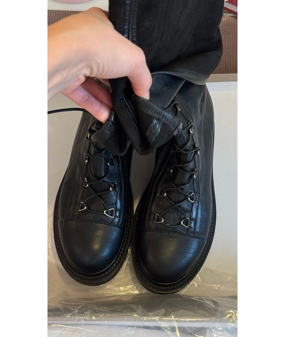 GREY MER Черные кожаные ботфорты, фото 3