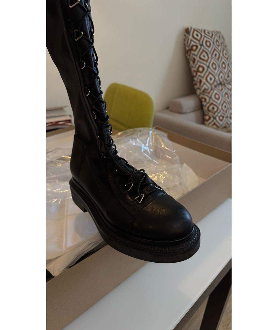 GREY MER Черные кожаные ботфорты, фото 2