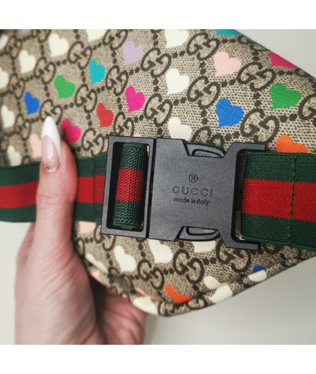 GUCCI Бежевая тканевая поясная сумка, фото 5