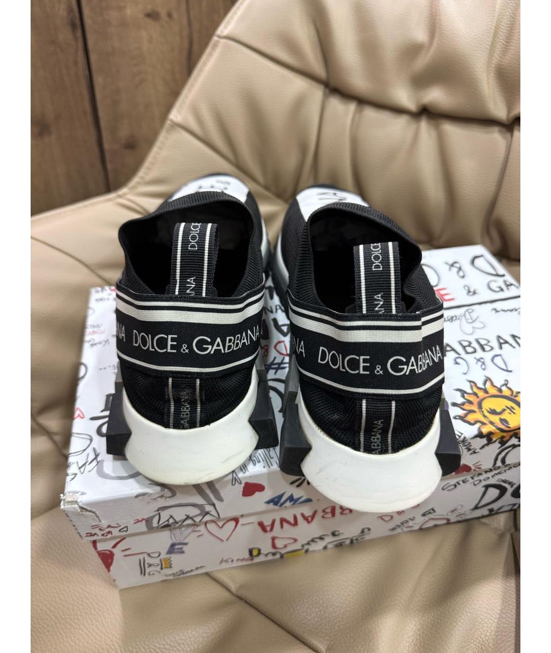DOLCE&GABBANA Черные текстильные низкие кроссовки / кеды, фото 3