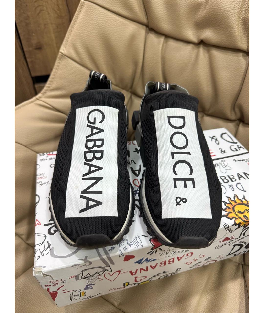 DOLCE&GABBANA Черные текстильные низкие кроссовки / кеды, фото 2