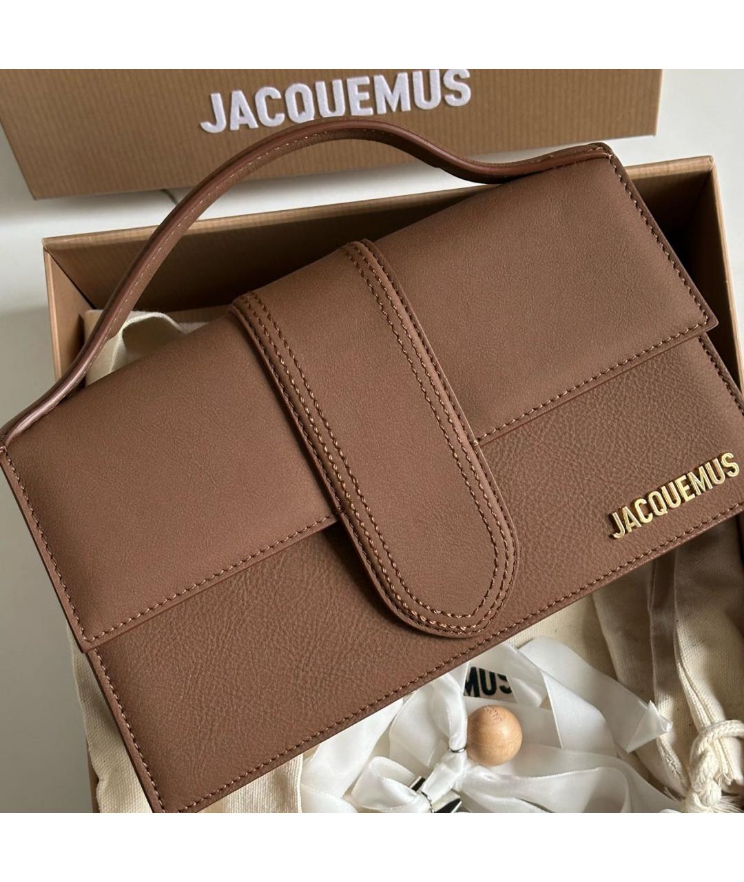 JACQUEMUS Коричневая замшевая сумка с короткими ручками, фото 2