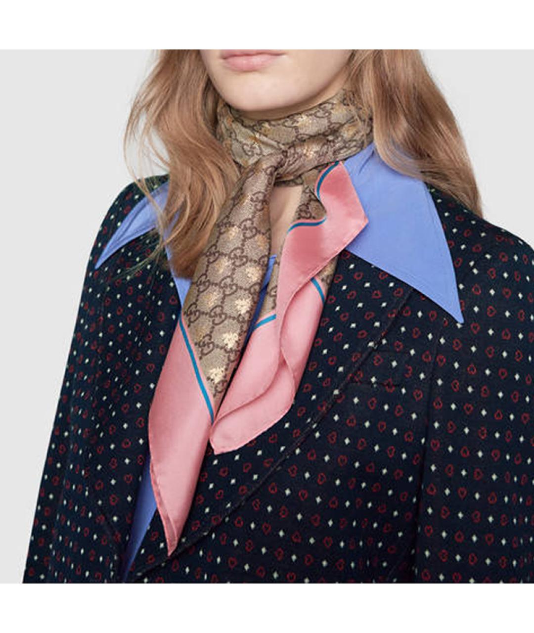 GUCCI Розовый шелковый шарф, фото 2