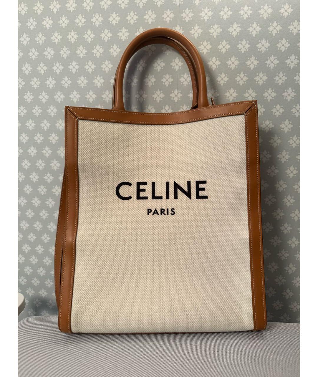 CELINE Бежевая кожаная сумка тоут, фото 9