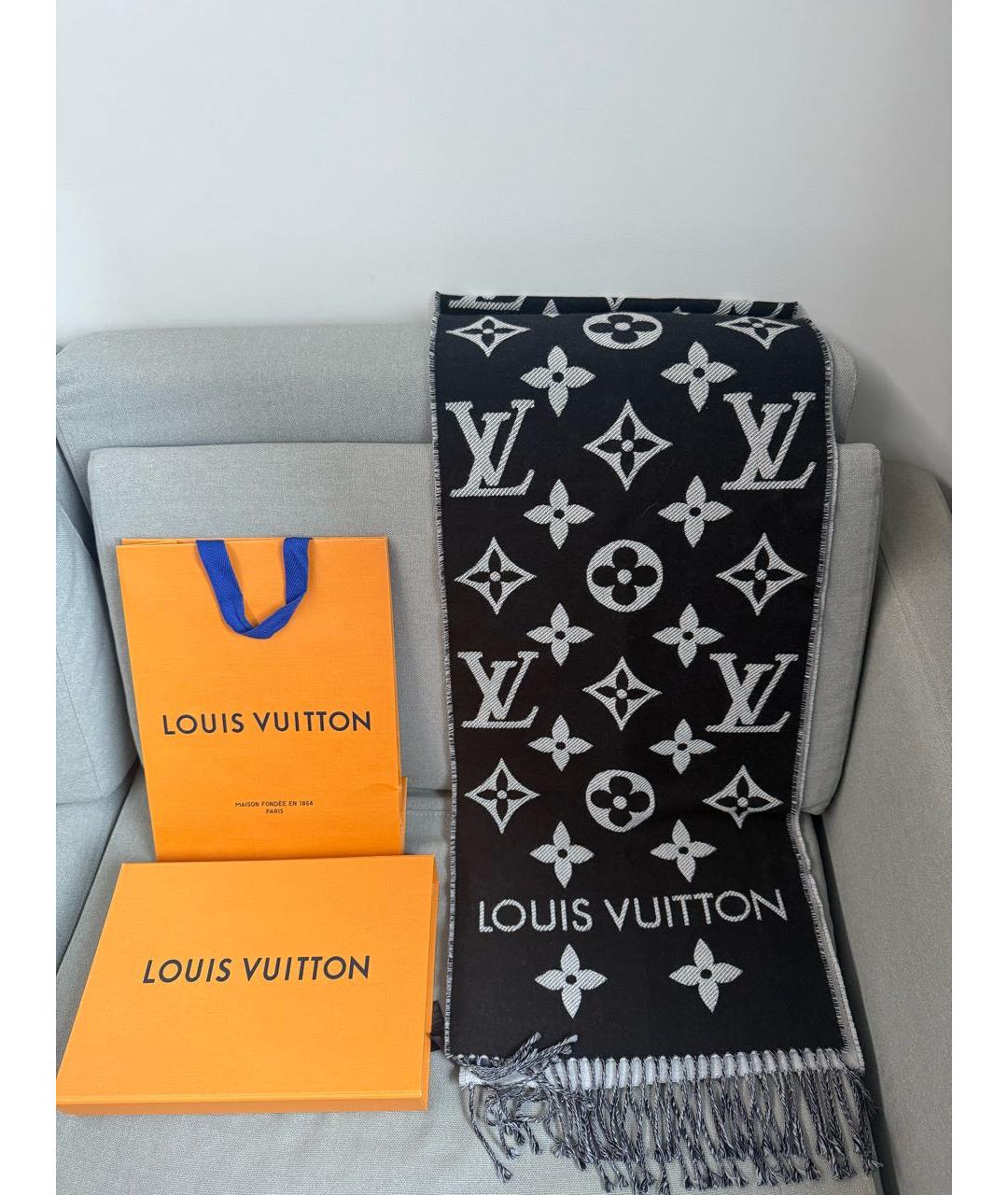 LOUIS VUITTON Черный шерстяной шарф, фото 3