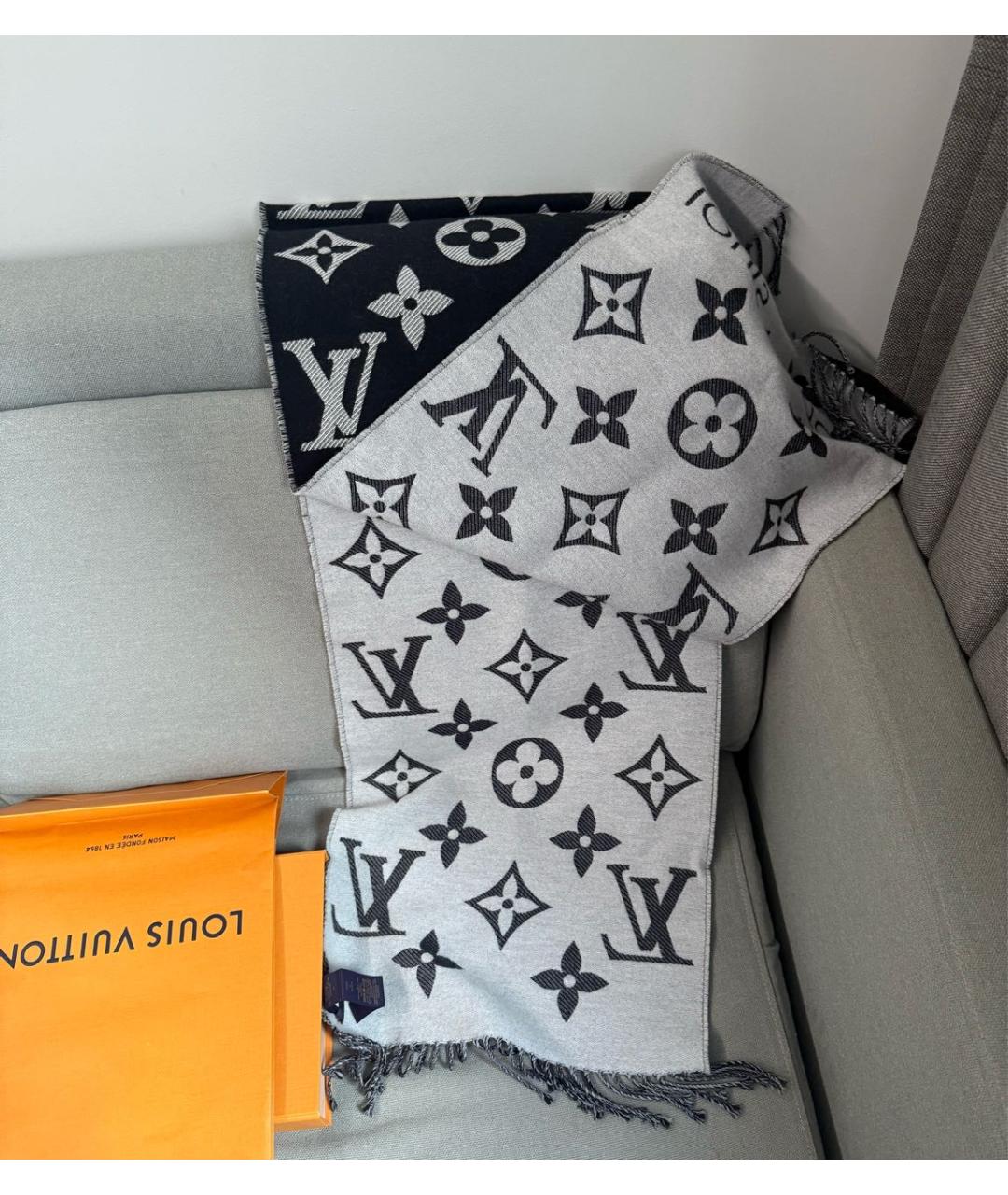 LOUIS VUITTON Черный шерстяной шарф, фото 4