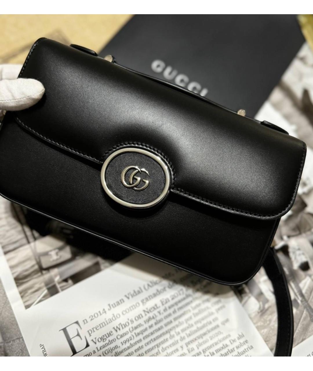 GUCCI Черная кожаная сумка через плечо, фото 4