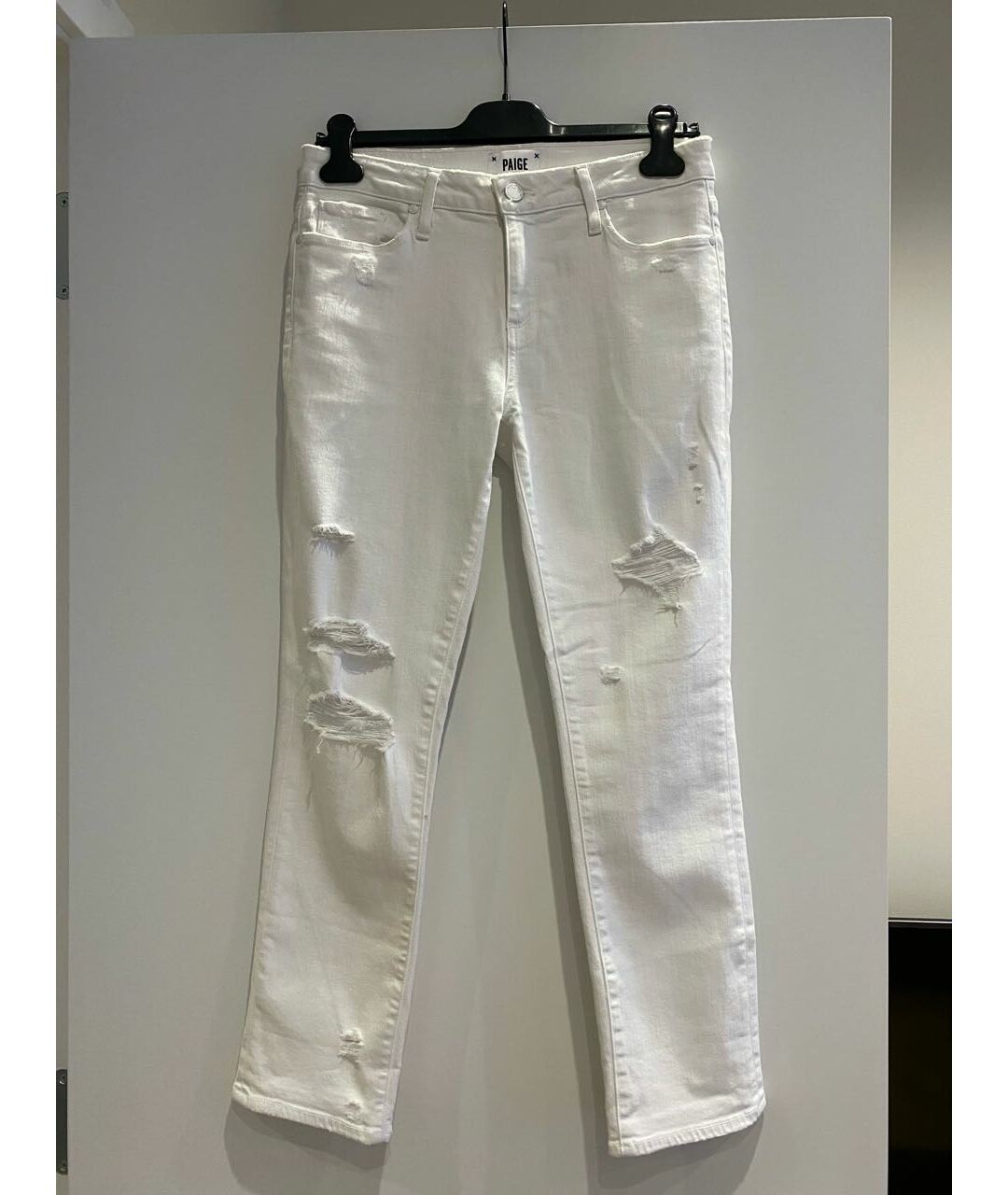 PAIGE Белые хлопко-эластановые прямые джинсы, фото 4