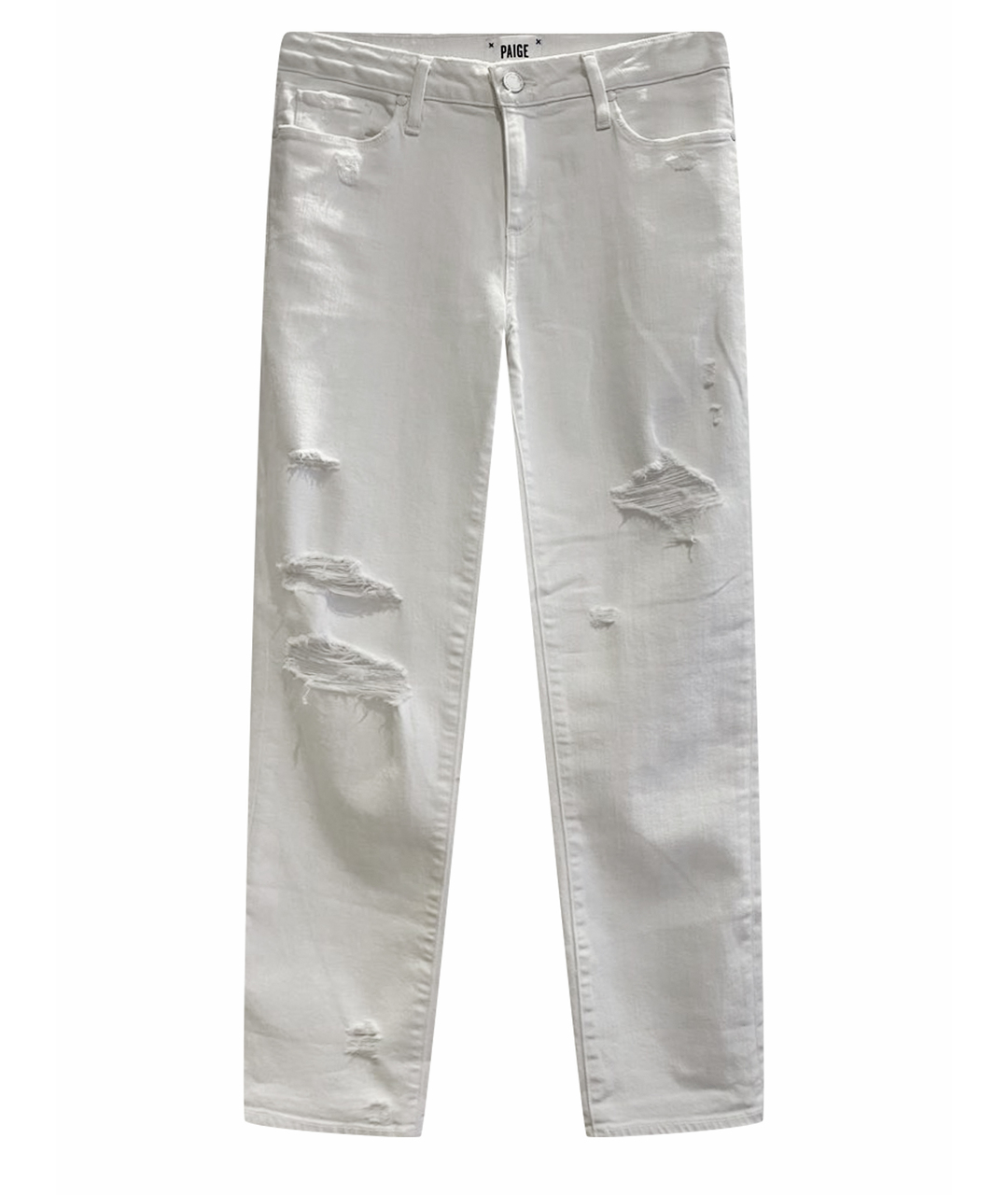 PAIGE Белые хлопко-эластановые прямые джинсы, фото 1
