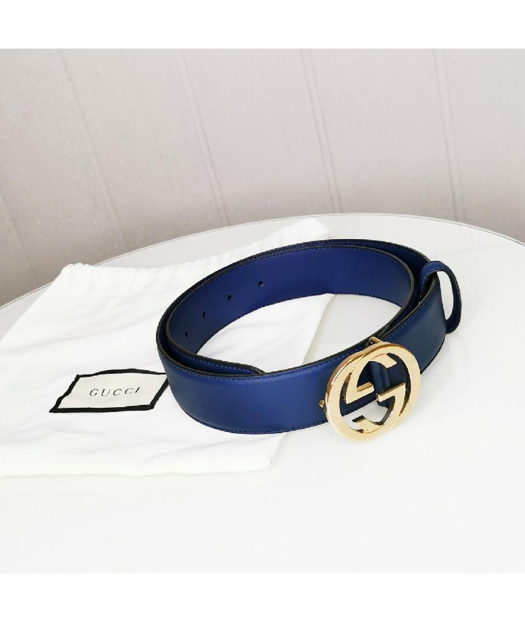 GUCCI Темно-синий кожаный ремень, фото 6