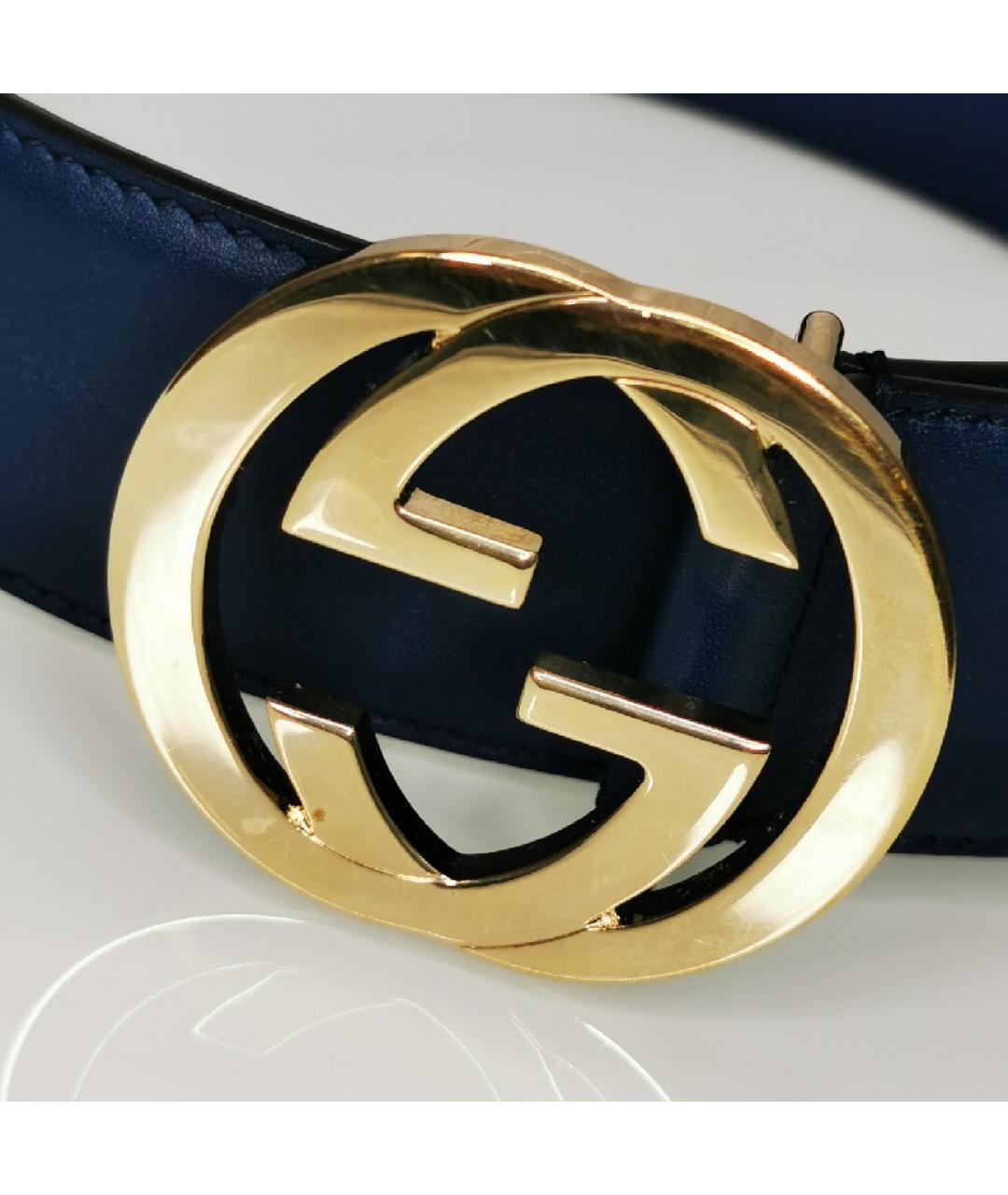 GUCCI Темно-синий кожаный ремень, фото 7