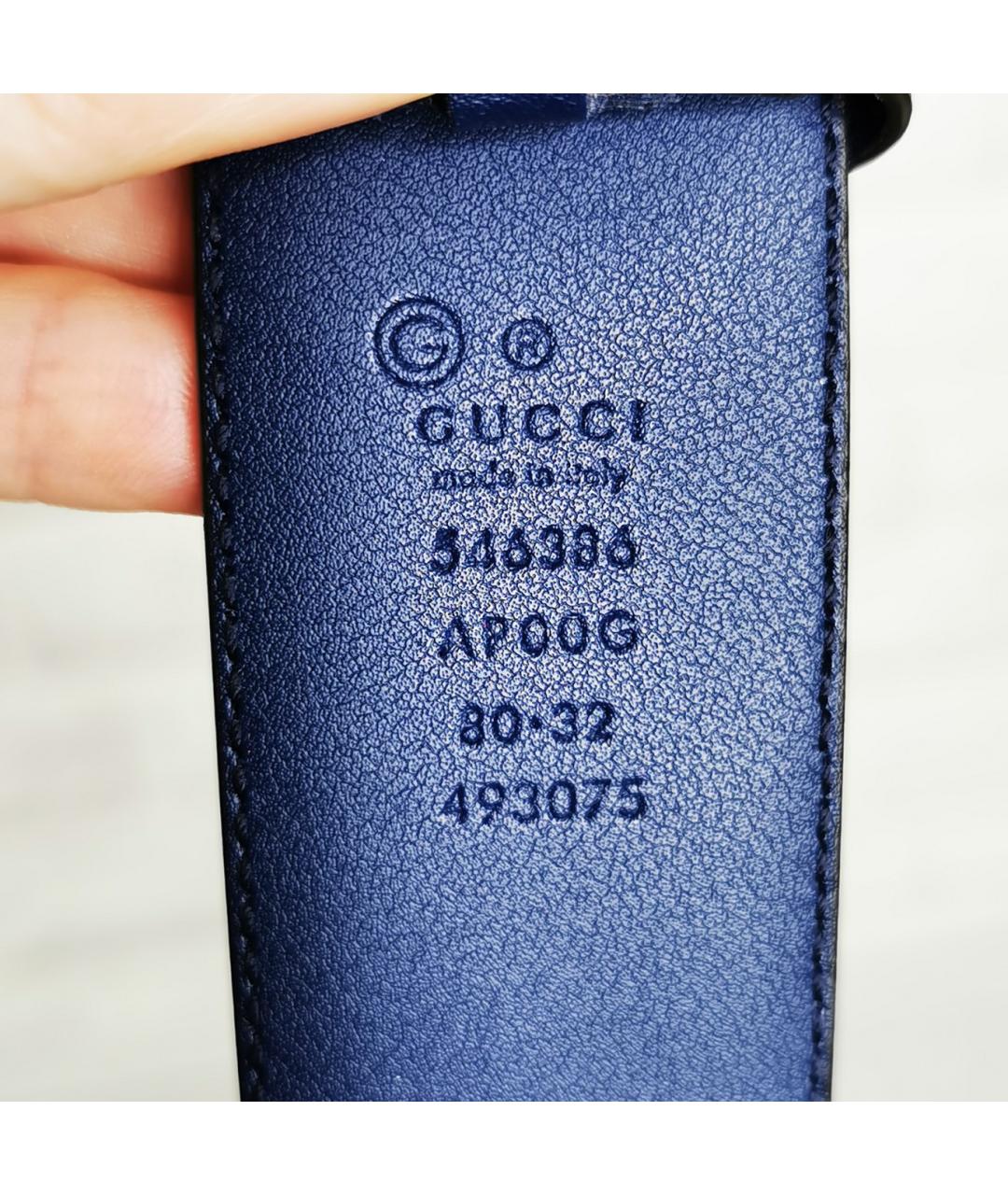 GUCCI Темно-синий кожаный ремень, фото 3