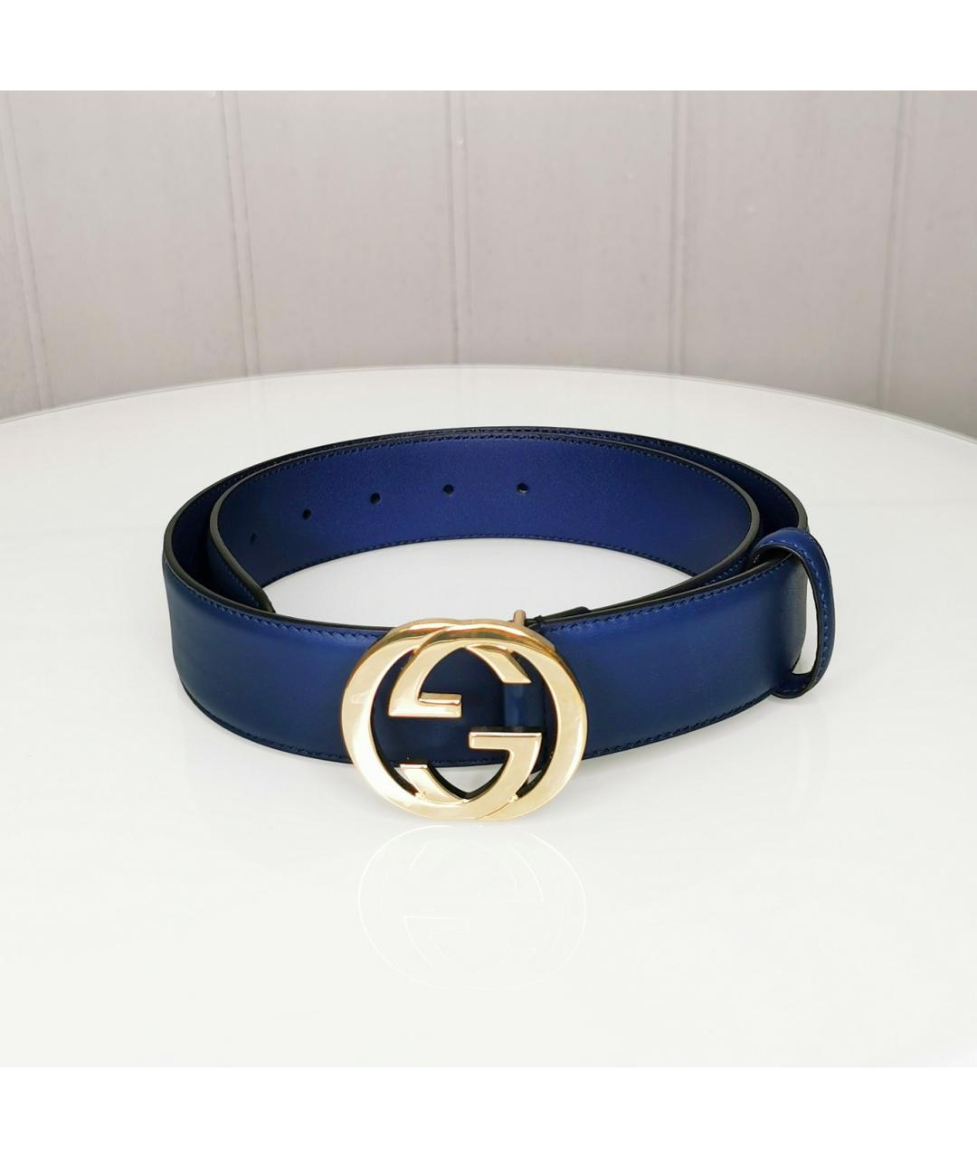 GUCCI Темно-синий кожаный ремень, фото 10