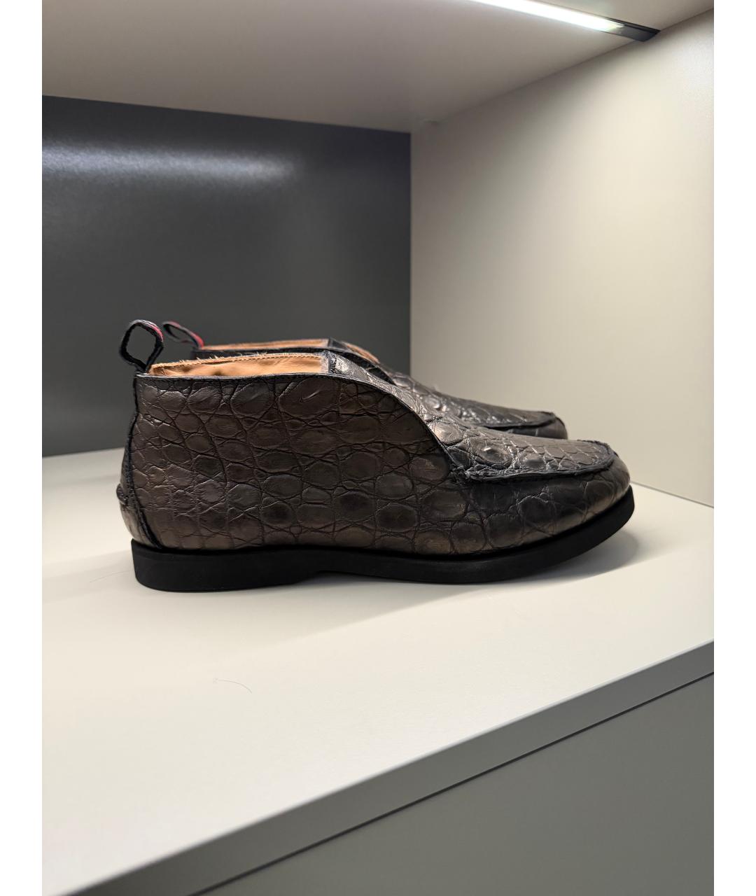 KITON Коричневые низкие ботинки из кожи крокодила, фото 3