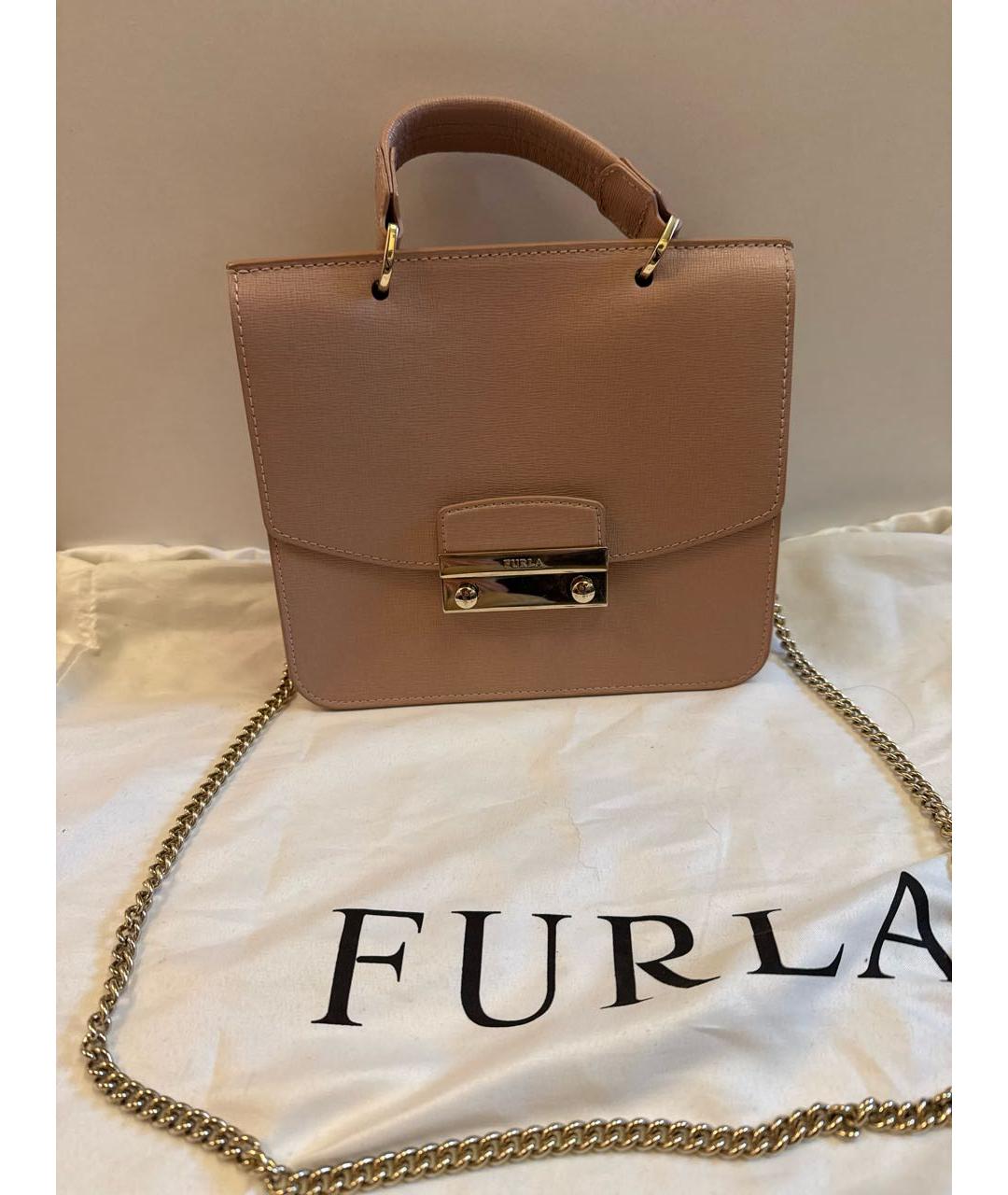 FURLA Бежевая кожаная сумка через плечо, фото 6