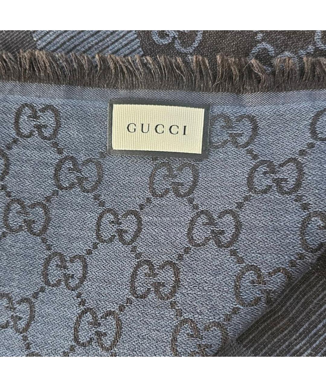 GUCCI Синий шерстяной платок, фото 3