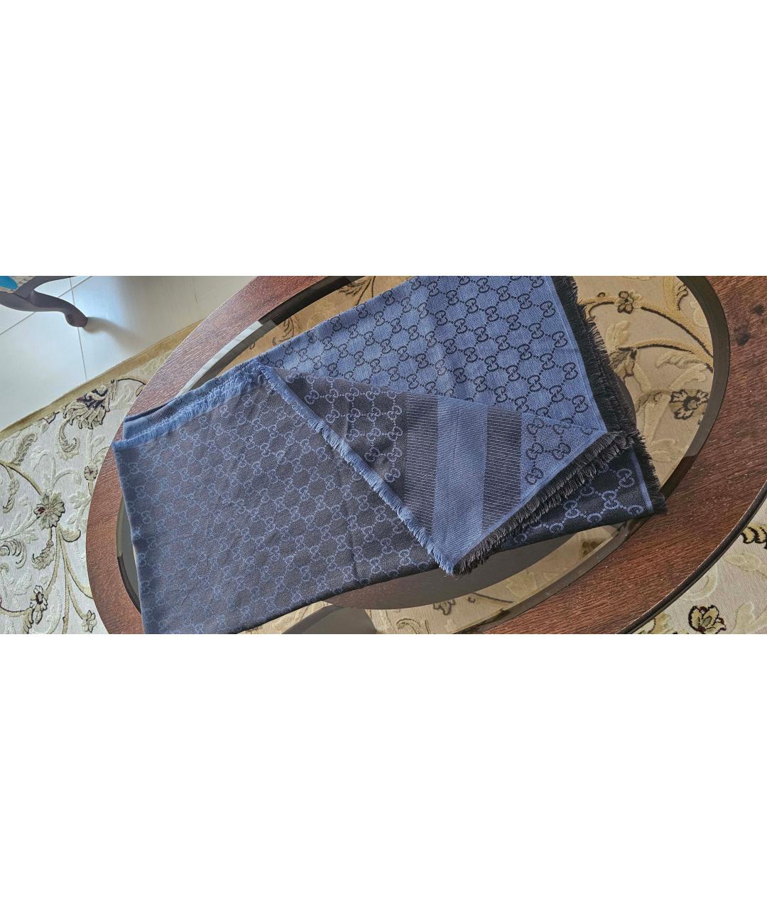 GUCCI Синий шерстяной платок, фото 4