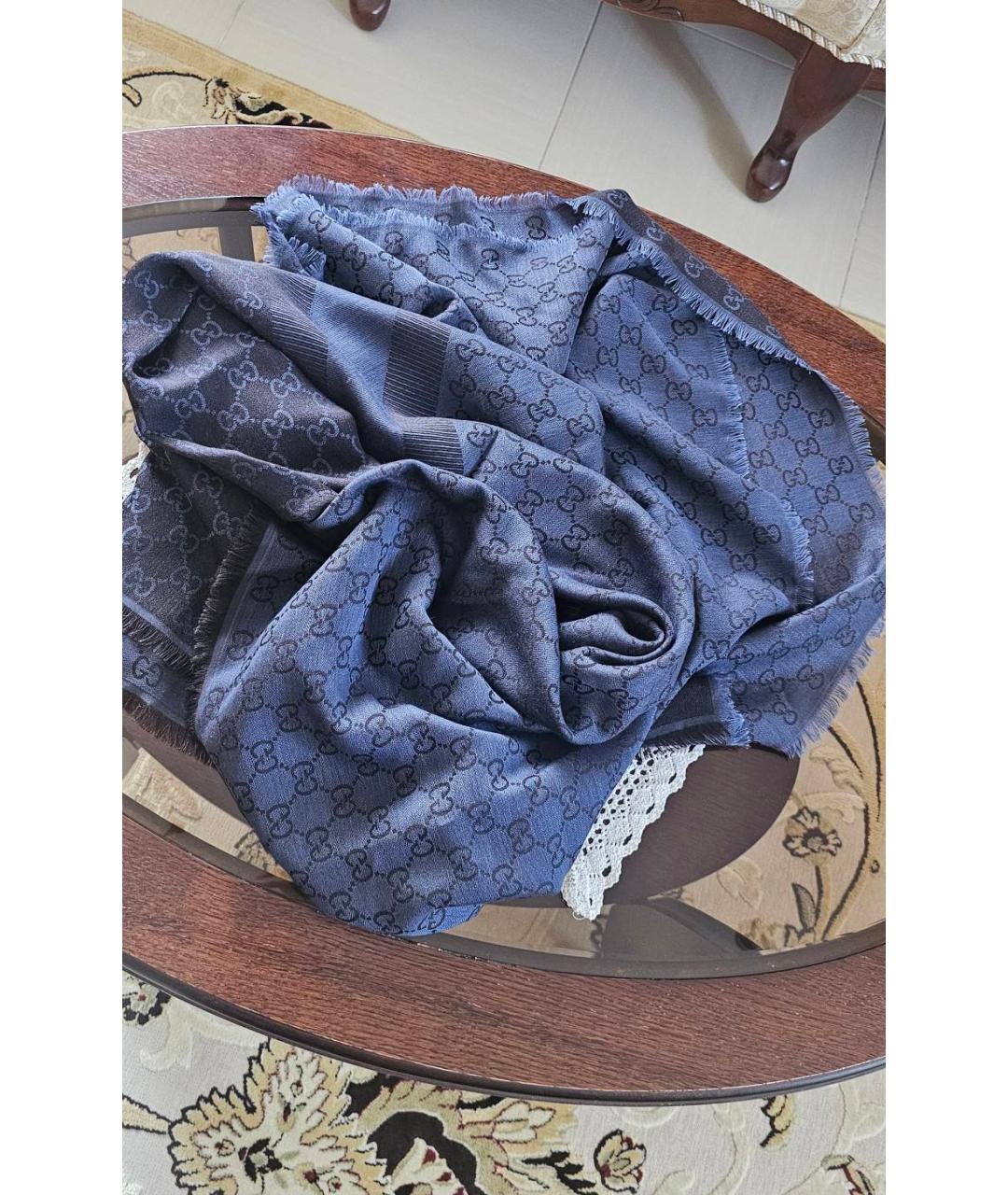 GUCCI Синий шерстяной платок, фото 5