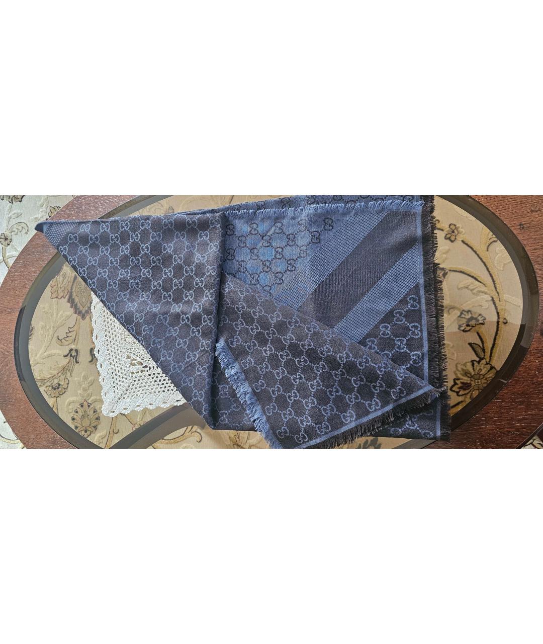 GUCCI Синий шерстяной платок, фото 10