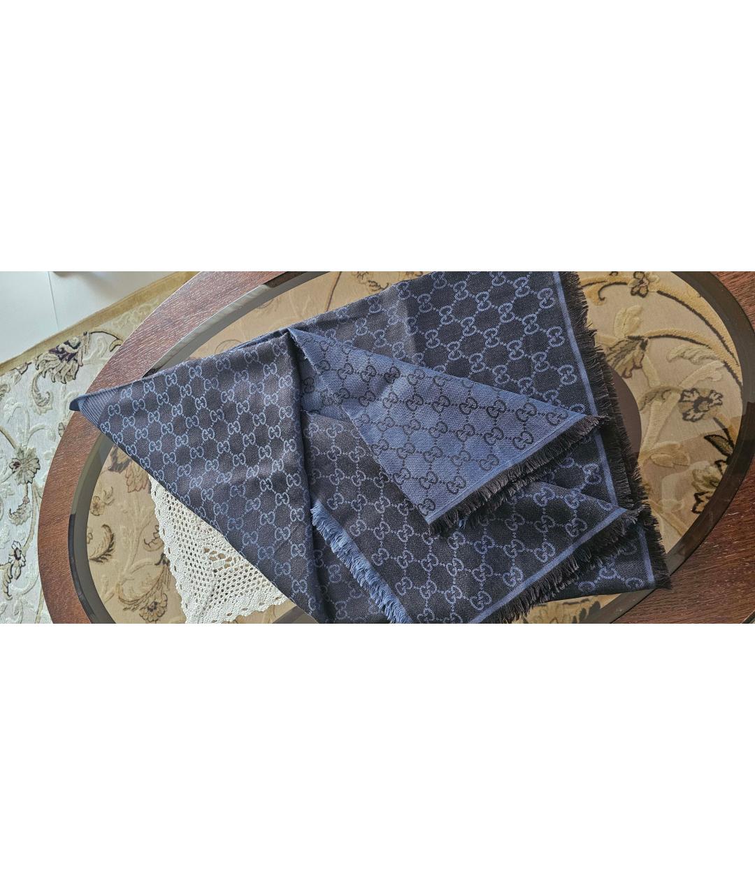 GUCCI Синий шерстяной платок, фото 7