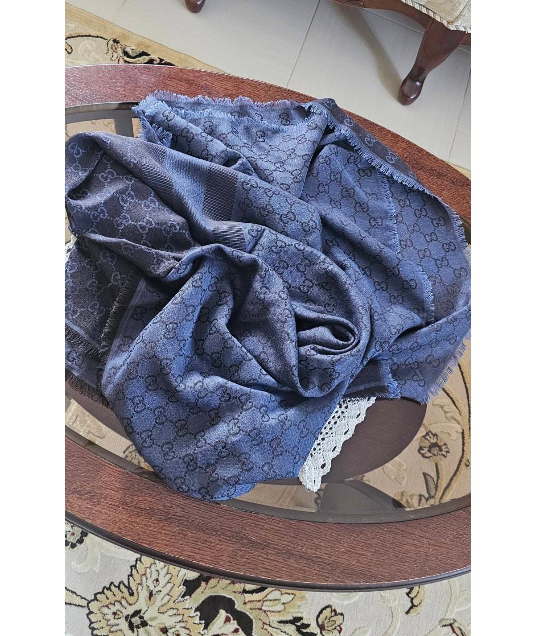 GUCCI Синий шерстяной платок, фото 8