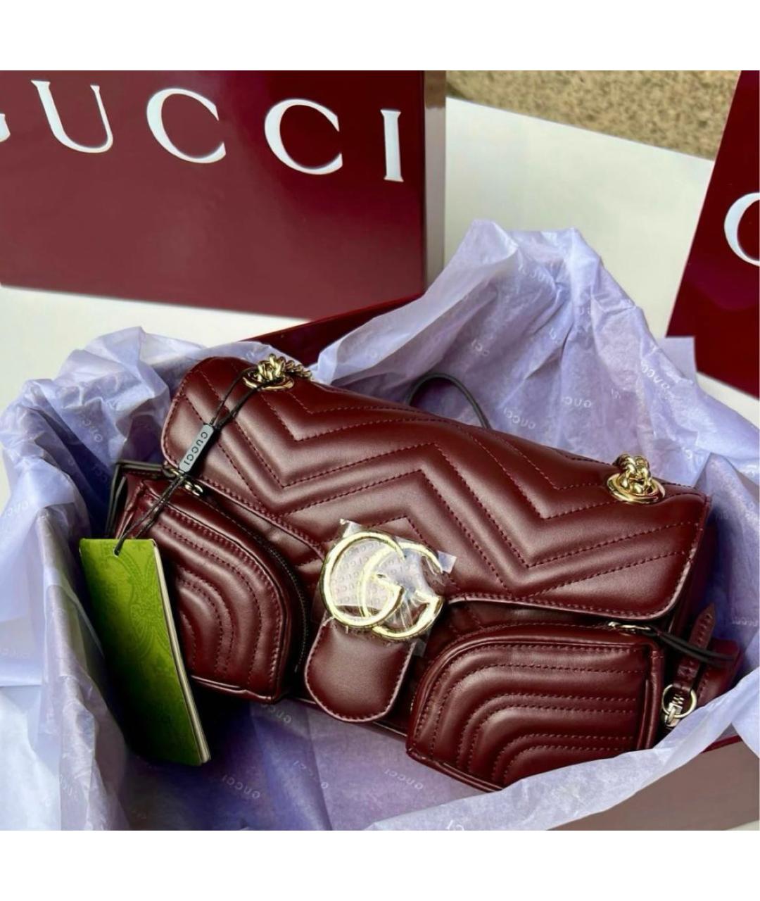 GUCCI Бордовая кожаная сумка через плечо, фото 2