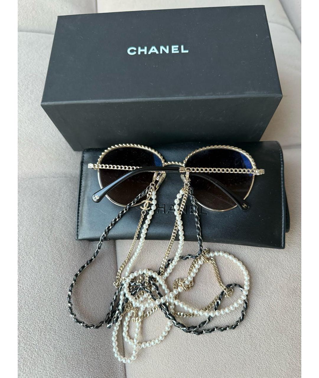 CHANEL Золотые металлические солнцезащитные очки, фото 4