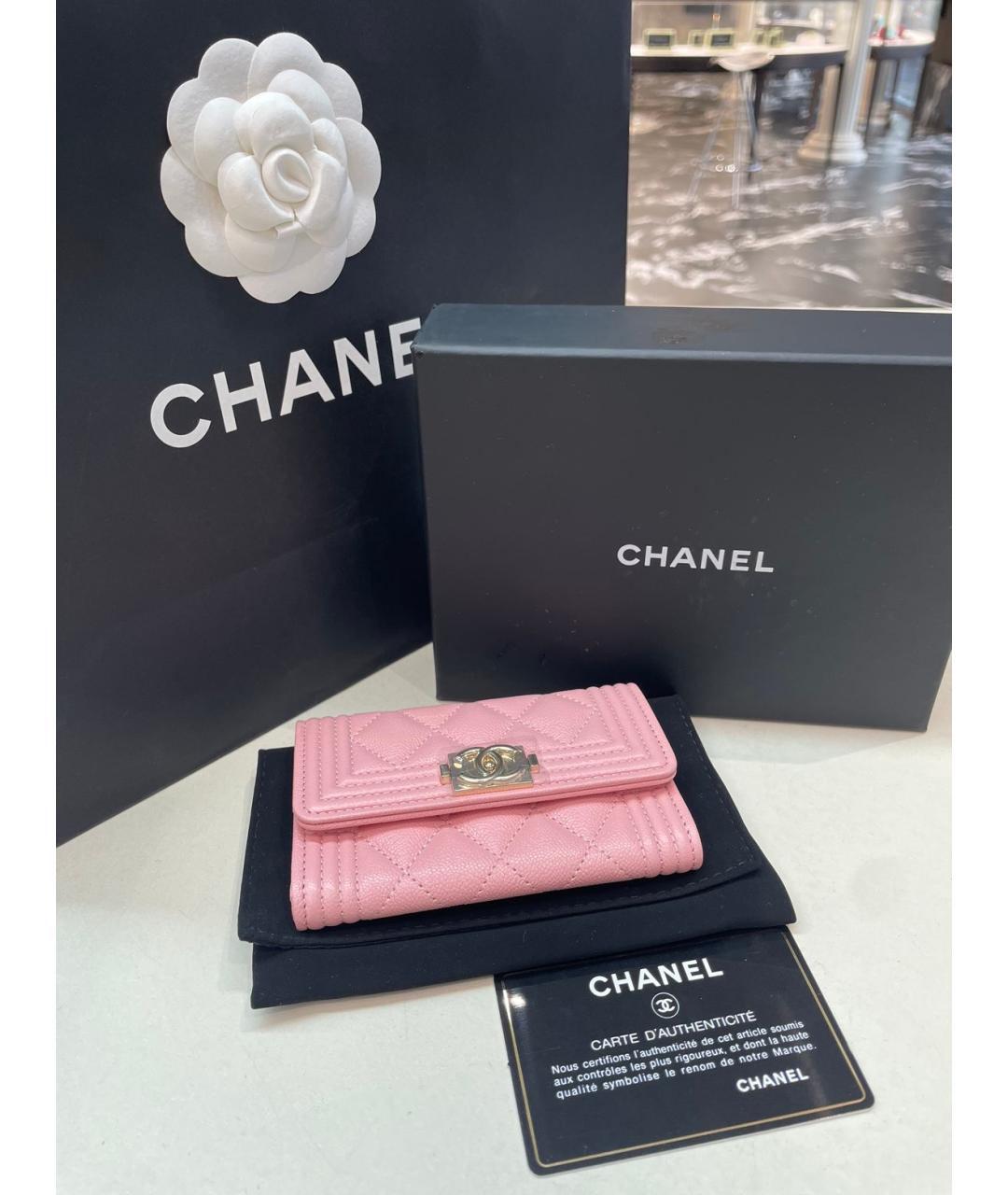 CHANEL Розовый кожаный кошелек, фото 3