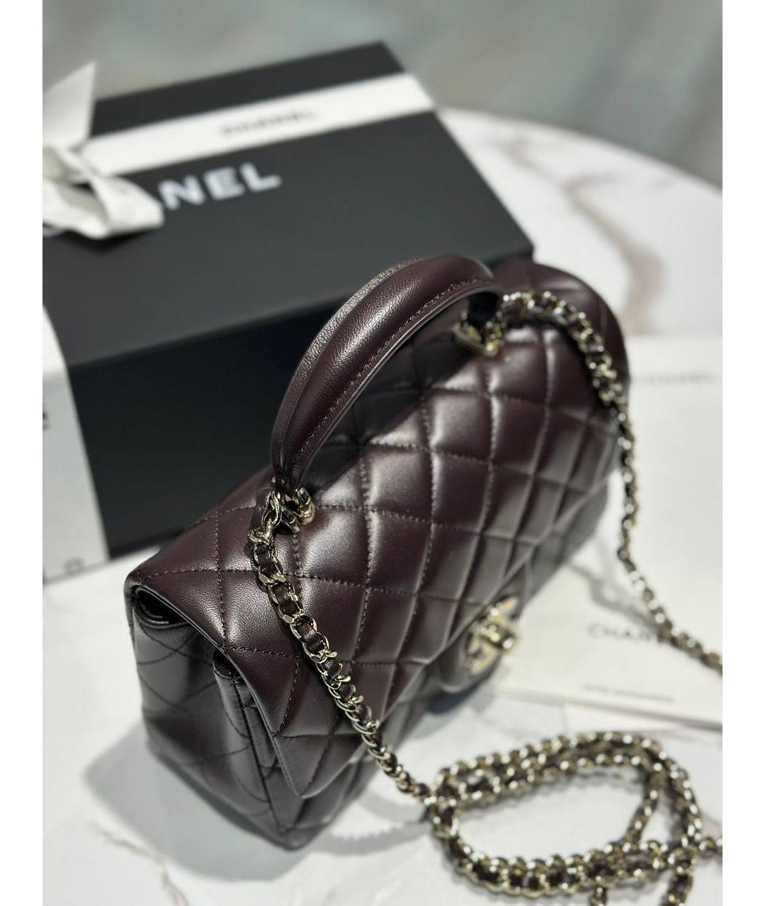CHANEL Коричневая кожаная сумка с короткими ручками, фото 5