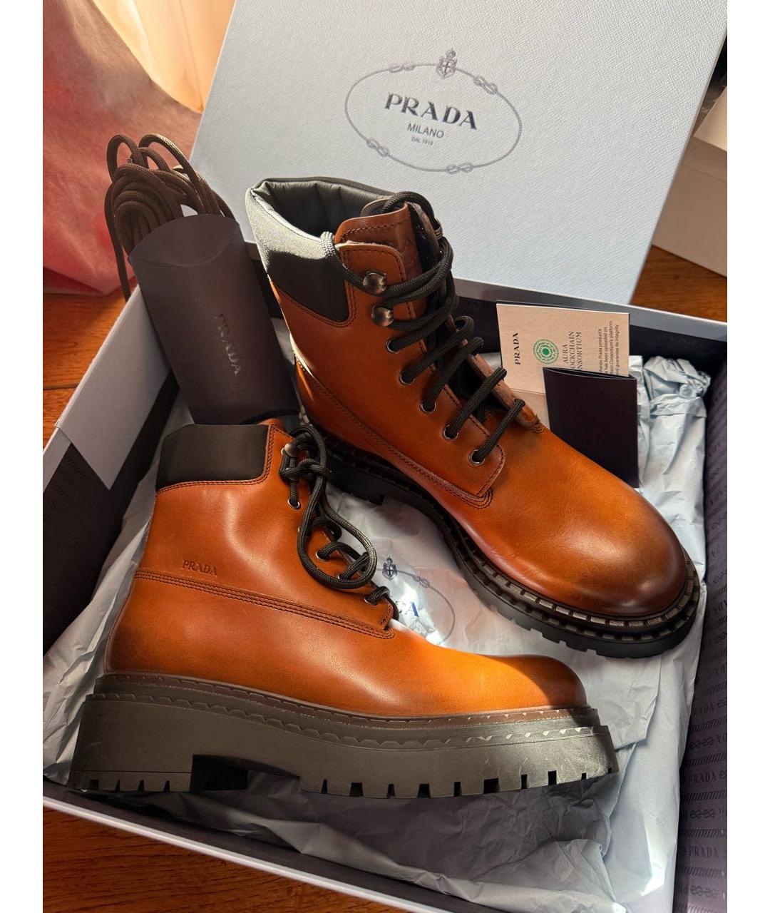 PRADA Коричневые кожаные ботинки, фото 6