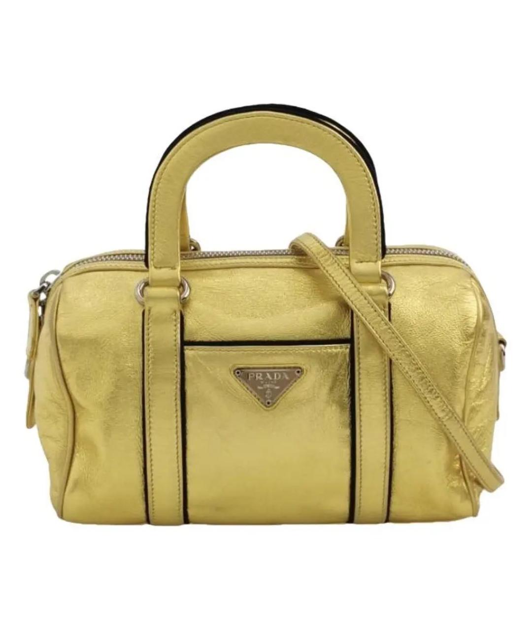 PRADA Золотая кожаная сумка с короткими ручками, фото 8