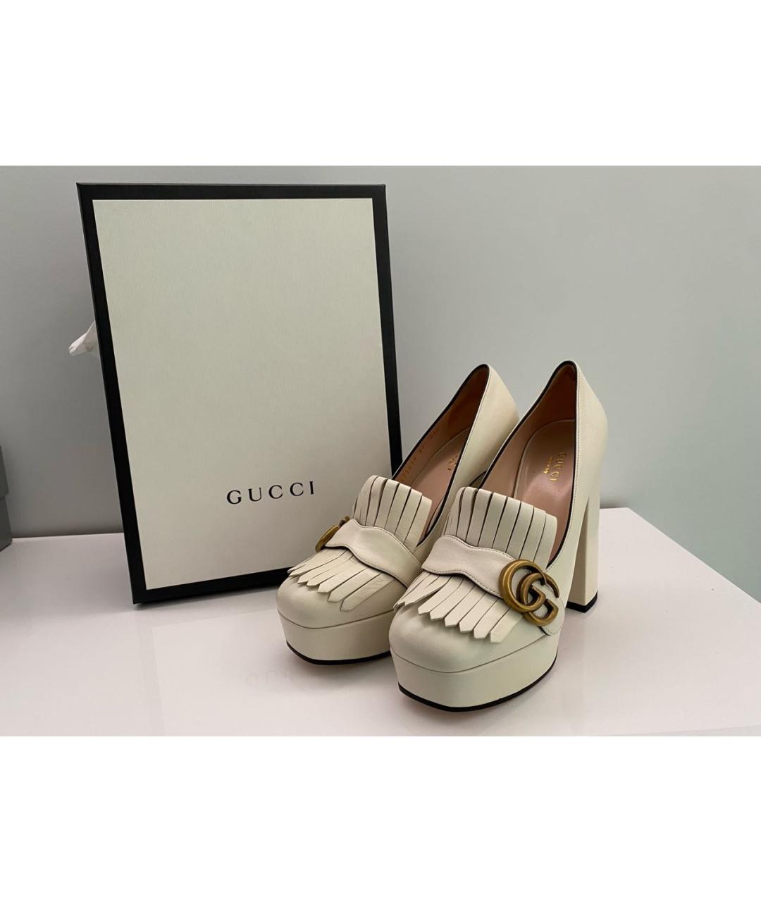 GUCCI Белые кожаные туфли, фото 6