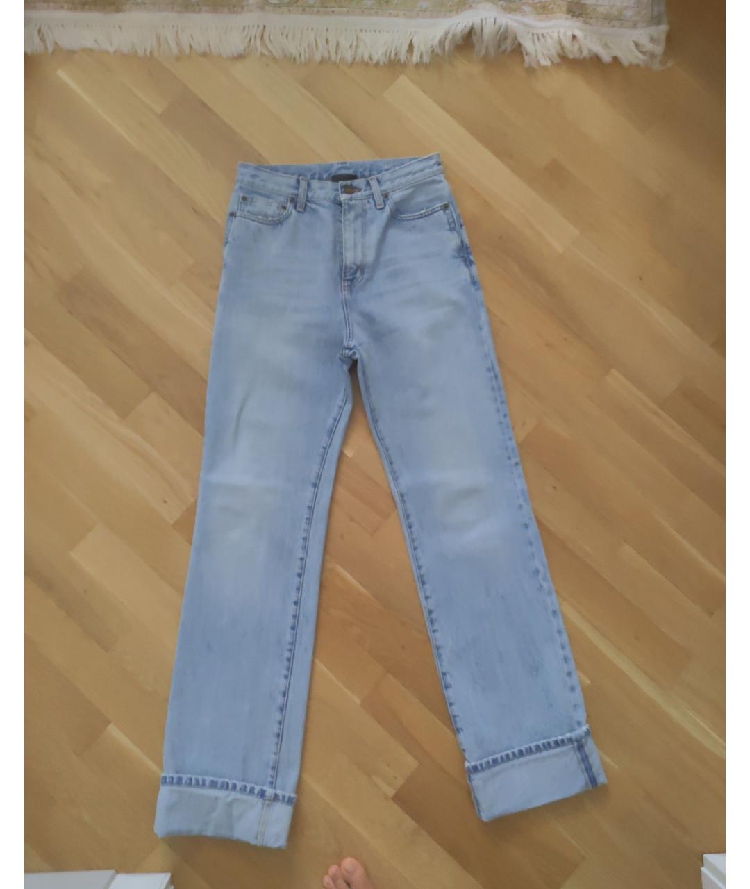 SAINT LAURENT Голубые хлопковые прямые джинсы, фото 6