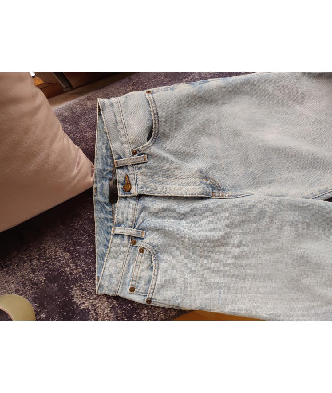 SAINT LAURENT Голубые хлопковые прямые джинсы, фото 4