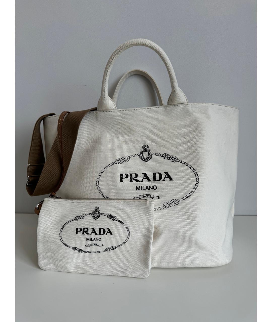 PRADA Белая тканевая сумка тоут, фото 10