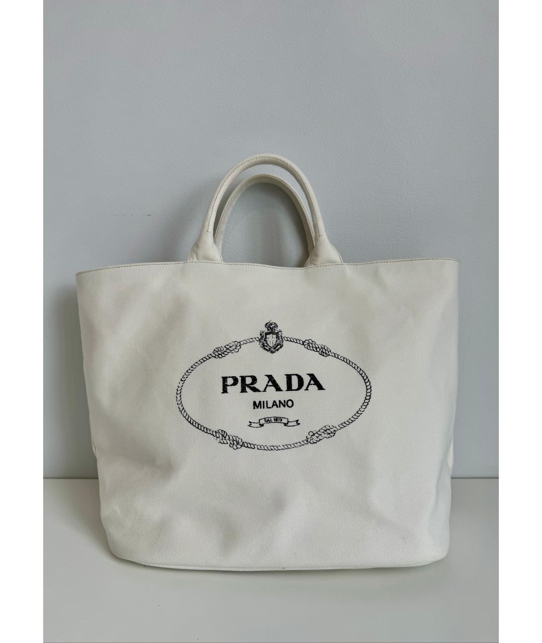 PRADA Белая тканевая сумка тоут, фото 2