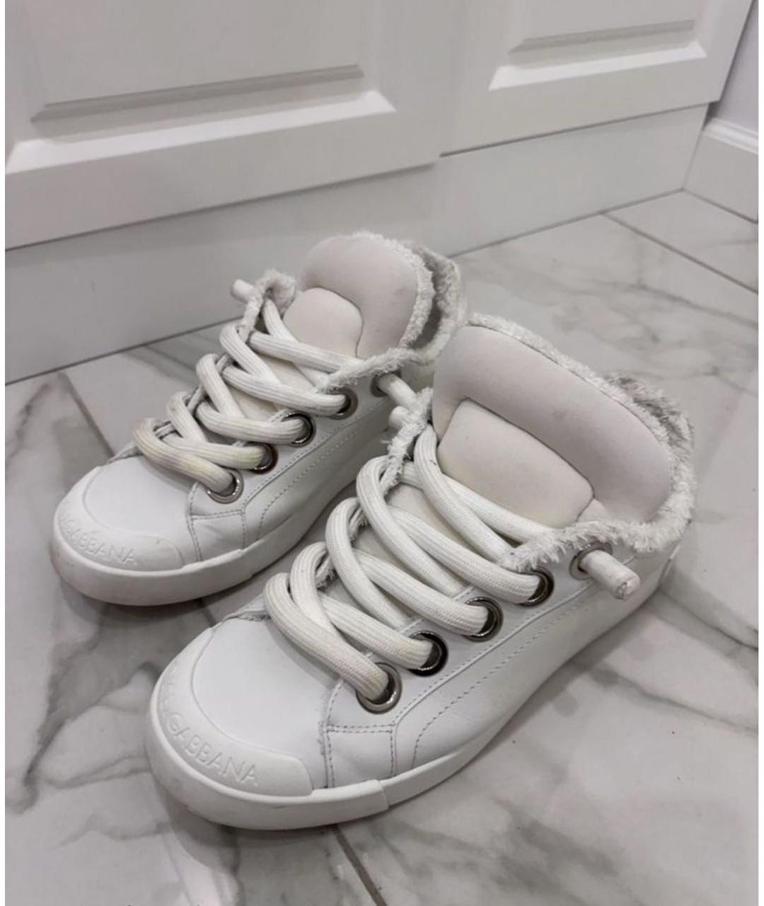 DOLCE&GABBANA Белые кожаные низкие кроссовки / кеды, фото 3