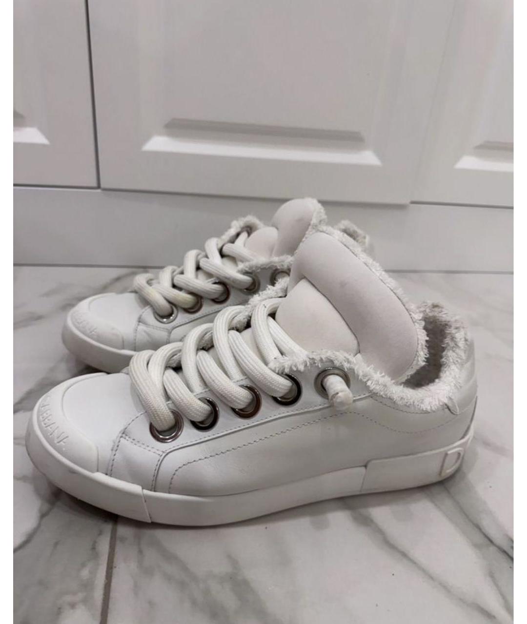 DOLCE&GABBANA Белые кожаные низкие кроссовки / кеды, фото 2