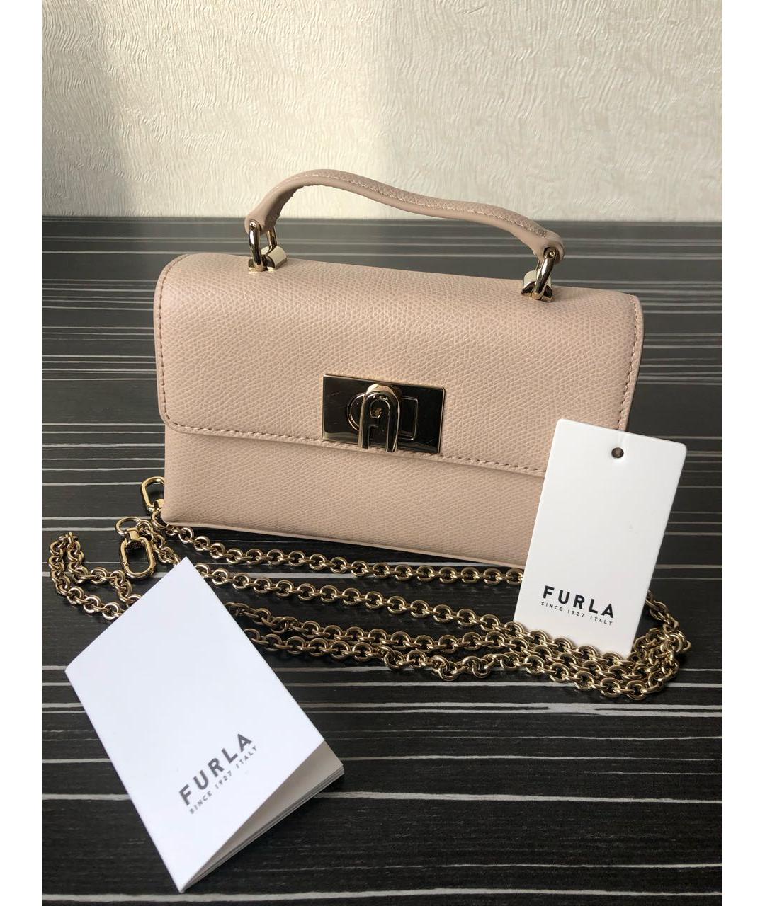 FURLA Бежевая кожаная сумка через плечо, фото 5